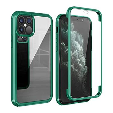 Imagem de LAHappy Capa para iPhone 13 Pro Max/13 Pro/13/13 Mini, capa frontal e traseira de vidro temperado transparente com amortecedor de TPU (poliuretano termoplástico), verde, 13 Pro Max de 6,7 polegadas