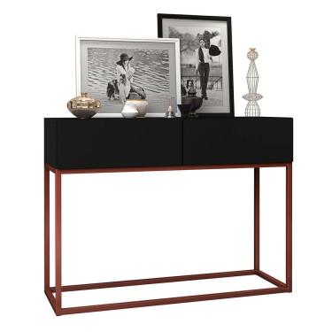 Imagem de Aparador Buffet Hall De Entrada Luxo Eros 02 Gavetas 90cm Preto Com Cobre