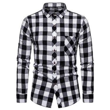 Imagem de Estilos na primavera e outono camisa de flanela masculina slim fit xadrez camisas casuais manga longa camisas masculinas tendência, H-h-6607, M