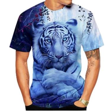 Imagem de Camiseta masculina e feminina estampada em 3D camiseta tigre camiseta verão recreativo animal, Cinza, XXG
