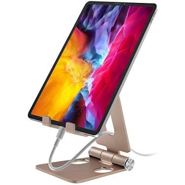 Imagem de Aduro U-Rise XL Suporte de alumínio ajustável para tablet iPad Suporte dobrável para celular compatível com iPhone iPad Pro 11, 9,7, 10,5 Air Mini 4 3 2, Nexus, Tab, E-Reader (4-12 polegadas), dourado