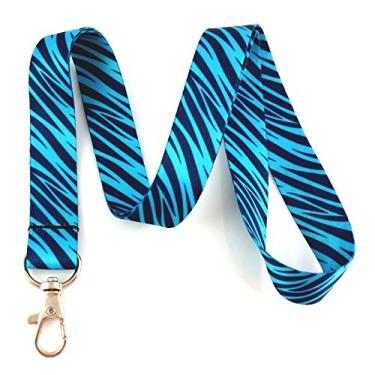 Imagem de Chaveiro de cordão com estampa de animais de zebra azul petróleo Porta-crachá