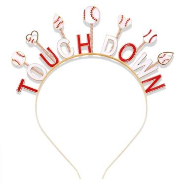 Imagem de PHALIN Faixa de cabeça de beisebol feminina de beisebol, acessórios para mãe, letra touchdown, moda dia de jogo, acessório de cabelo esportivo