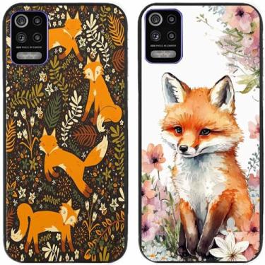 Imagem de 2 peças de capa de telefone traseira com estampa de raposa em flor TPU gel silicone para LG Series (LG K52)