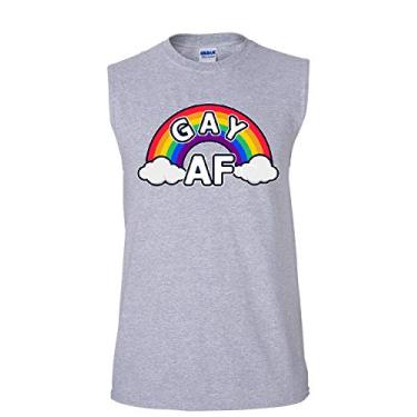 Imagem de Camiseta Gay AF Muscle Bandeira Arco-íris LGBTQ Equal Rights Pride Love Wins sem mangas, Cinza, P