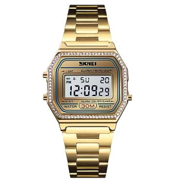 Imagem de FANMIS Relógio esportivo feminino masculino de luxo digital quadrado LED multifuncional à prova d'água alarme diário dourado prata, X ouro, Moda, simples, esportiva