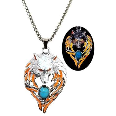 Imagem de Colar de lobo para mulheres e homens, pingente luminoso de cabeça de lobo viking, presente de Halloween, joia que brilha no escuro, Aço inoxidável, Sem Pedra Preciosa