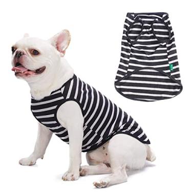 Imagem de Laifug Camisetas listradas de algodão para cães, colete básico respirável para filhotes e gatos, camisetas modernas e fofas para cães, camiseta elástica super macia para cães