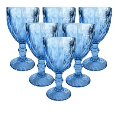 Imagem de Jogo 6 Taças Vinho Agua Suco Refrigerante Diamond 340ml Vidro Bico de Jaca Mesa Posta (Azul)