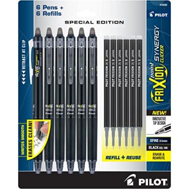 Imagem de PILOT Canetas apagáveis Frixion Synergy Clicker, retráteis e recarregáveis, ponta extrafina de 0,5 mm, pacote com 6 canetas de tinta preta + 6 recargas