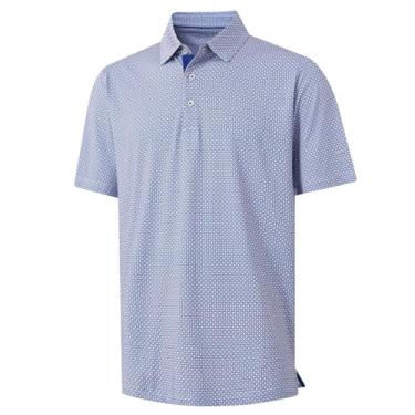 Imagem de M MAELREG Camisa polo masculina de golfe de manga curta com estampa de ajuste seco e absorção de umidade, Círculo azul branco, P