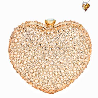 Imagem de FAPIPOS Mini bolsa de coração com strass - Bolsa clutch de casamento para jantares, Champanhe