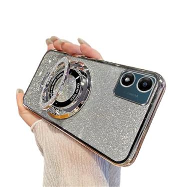 Imagem de LEMAXELERS Capa para Motorola G84, Moto G84 Capa transparente com glitter magnético gradiente brilhante luxuosa chapeada TPU macio com função de suporte capa para Motorola Moto G84, prata DS
