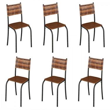 Imagem de Conjunto com 6 Cadeiras Melinda Grafite Assento Marrom Teixeira