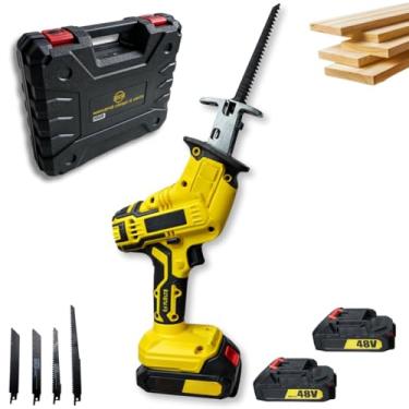 Imagem de Serrote Elétrico Sabre 48V, 2 Baterias, Alta Potência para Poda de Galhos, Cortes Precisos em Metal Portátil e Durável, Ideal para Jardim, Oficina e Construção