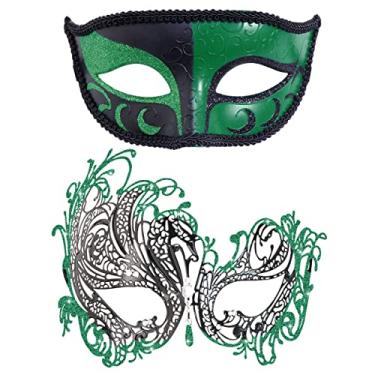Imagem de Coddsmz Couple Mask Half Venetian Masquerade Ball Mask Mardi Gras Mask Christmas Cosplay Costume Halloween Party Mask 2 Pack Green CG1184495TOEF2TXNT2
