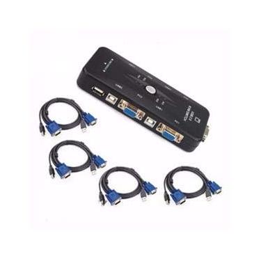 Imagem de Chaveador kvm usb switch 4 portas vga/ e kit 4 cabos kvm usb