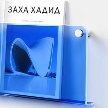 Imagem de ROYALITA Pacote com 2 porta-revistas de acrílico, porta-discos de 43 cm, estante pendurada na moda, suporte de literatura para sala de espera, sala de estar, escritório (azul, 43 polegadas)