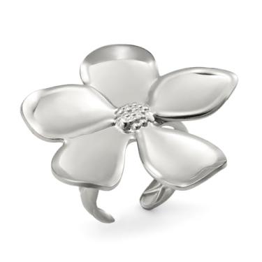 Imagem de TEAMER Anel aberto de flor grande, aço inoxidável, cor dourada, boêmia, anel elegante para mulheres, Aço inoxidável, Sem pedra preciosa
