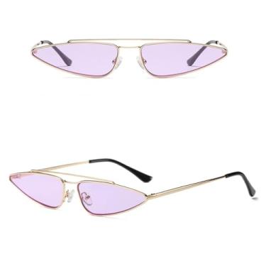Imagem de JRLLFD Óculos de sol retrô fino afiado feminino, óculos de sol vintage com lente vermelha amarela, C6 roxo, tamanho único