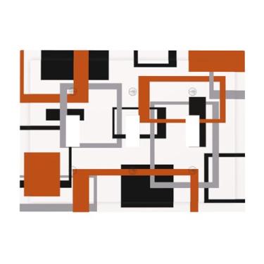 Imagem de Spshian Capa de interruptor de luz laranja moderna abstrata quadrada geométrica 3 gangues placa de interruptor de luz tripla placa interruptor decorativo capas de tomada placa de interruptor elétrico