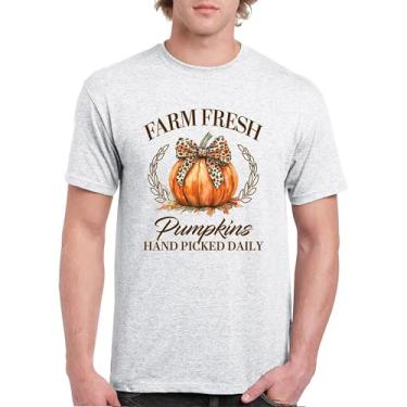 Imagem de Camiseta masculina fofa Farm Fresh Pumpkins outono estação aconchegante festival labirinto de milho Dia de Ação de Graças Peru Dia de Ação de Graças Outono, Cinza-claro, GG