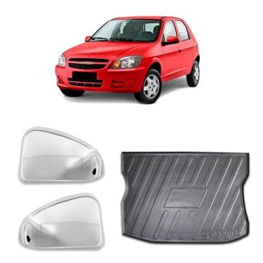 Imagem de Kit Par Aplique Cromado Retrovisor + Protetor Mala Celta 00 A 06