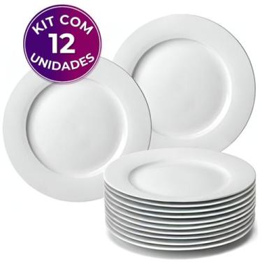 Imagem de Kit 12 Pratos Raso Redondo Branco de Melamina Plástico Resistente 28cm