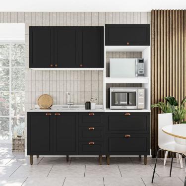 Imagem de Cozinha Pérola Completa 3 Peças Aéreo 3 Portas e Balcão 2 Gavetas 3 Portas e Torre Quente Yescasa Branco/Preto