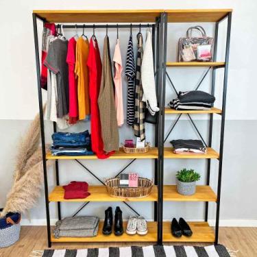 Imagem de Kit Arara de Roupas High Ample e Estante Style Slim Industrial Nozes e