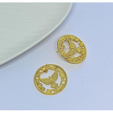 Imagem de Par de Brincos Feminino com Pingente Medalha Divino Espirito santo Abe