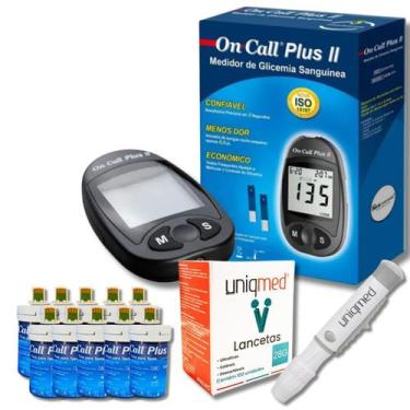 Imagem de Kit Medidor Glicose + 500 Tiras + 100 Lancetas + Caneta Lancetadora - 