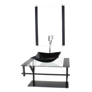 Imagem de Gabinete Vidro Banheiro 60Cm Ap Cuba Quadrada Preto Torneira - Cubas E