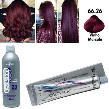 Imagem de Kit Vinho Marsala 1 Coloração 66.26 e 01 OX 20 90ml Mairibel