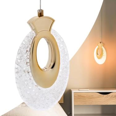 Imagem de RY Luminária Pendente Aldrava Oval Led Cristal Pd39 - Dourado (branco quente, branco neutro, frio) - 25 cm x 15 cm x 8 cm - Moderno - Pendente - Luminária Decorativa - Interior - Casa