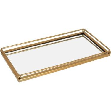 Imagem de BANDEJA DECORATIVA PARA SERVIR LAVABO ESPELHADO METAL 2x14x27cm DOURAD