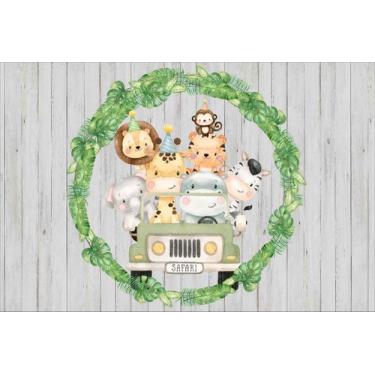 Imagem de Painel de Lona Animais Safári dos Bichinhos Madeira - Fabrika de Festa