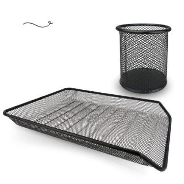 Imagem de Kit bandeja organizadora e porta caneta de escritório preta - Markys S