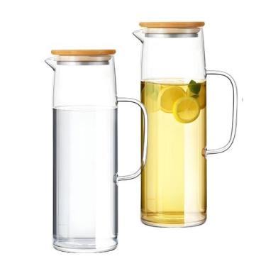 Imagem de Jarra De Vidro Borossilicato Com Tampa Bambu Agua Suco 1,5l - CLICK HO