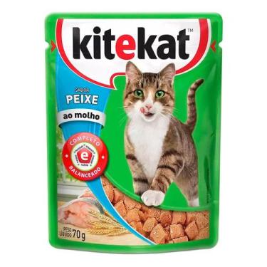 Imagem de Ração Úmida para Gatos KiteKat Adulto Sabor Peixe ao Molho em Sachê 70