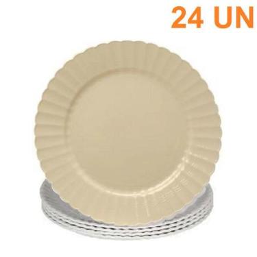 Imagem de 24 Prato Raso Redondo Plástico Resistente Kit Festa 19cm - Bw Boutique