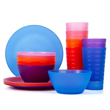 Imagem de Conjunto de louça de plástico, prato de plástico inquebrável e reutilizável, tigela e copo | conjunto de 18 cores costeiras