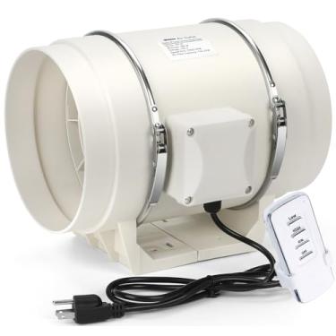 Imagem de Nalle Ventilador de duto em linha de 20 cm com unidade de controle remoto controlador de velocidade variável 168W 740 CFM Ventilação Ventilador de exaustão Motor de cobre silencioso eficiente para saídas de dutos banheiro cozinha