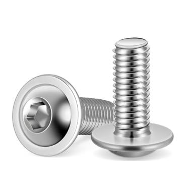 Imagem de M6-1.0 – Parafusos de soquete de cabeça com botão flangeado, aço inoxidável 304, rosca completa, acionamento de soquete Allen, M6 x 16 mm (25 PCS)