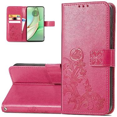 Imagem de Monwutong Capa carteira de telefone para Motorola Edge 40, capa de couro PU com estampa de trevo de quatro folhas com fecho magnético e slots de cartão de dinheiro coldre para Moto Edge 40, SYC