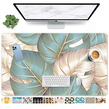 Imagem de Mouse pad grande para jogos, azul, luxuoso, folhas de palmeira, antiderrapante, teclado e mouse para jogadores, escritório e casa, 80 x 40 cm