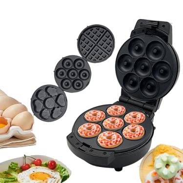 Imagem de Mini máquina de café da manhã 3 em 1 de 600 W - Faça ovos, panquecas, donuts, waffles e muito mais em um único aparelho! 3 placas de cozimento antiaderentes removíveis para fácil limpeza