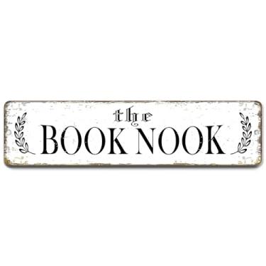 Imagem de Placa The Book Nook de 30,5 x 7,5 cm, decoração de sinalização em PC para estante de livros ao ar livre, caixa de biblioteca mais enxuta