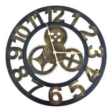 Imagem de Relógio De Parede 3d Industrial Preto Dourado Europeu 50cm - Vacheron,