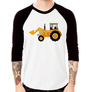 Imagem de Camiseta Raglan Trator Pá Carregadeira Amarelo Manga 3/4 - Foca na Mod